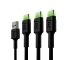 Set 3x Kabel USB-C Typ C 200cm LED Green Cell Ray med snabbladdning, Ultra Charge, Quick Charge 3.0
