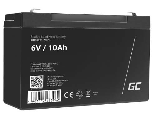 Green Cell ® AGM 6V 10Ah batteri VRLA blybatterileksaker elektriska leksaker larmar barnfordon