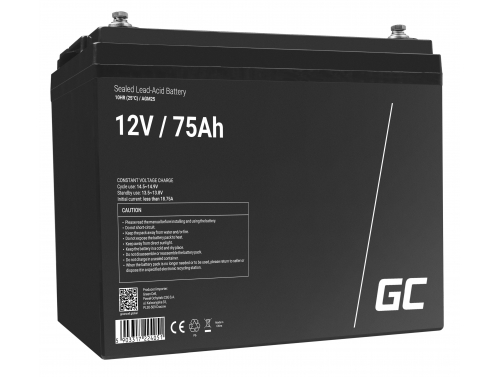 Green Cell ® AGM 12V 75Ah batteri VRLA blybatteri Unbemann Caravan fotovoltaisk rullstol solbatteri