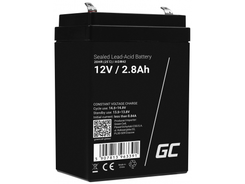 Green Cell ® AGM 12V 2.8Ah batteri VRLA blybatterileksaker elektriska leksaker larmar barnfordon