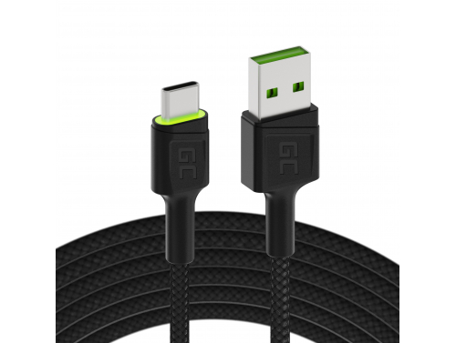 Kabel USB-C Typ C 1,2m LED Green Cell Ray med snabbladdning, Ultra Charge, Quick Charge 3.0