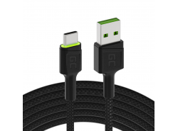 Kabel USB-C Typ C 2m LED Green Cell Ray med snabbladdning, Ultra Charge, Quick Charge 3.0