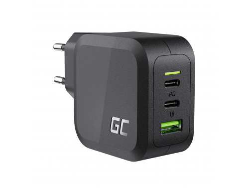 Green Cell Nätladdare 65W GaN GC PowerGan för Bärbar dator, MacBook, Iphone, Surfplatta, Nintendo Switch - 2x USB-C, 1x USB-A