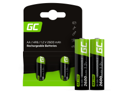 2x Ackumulatorer AA R6 2600mAh Ni-MH laddningsbara Batterier Green Cell