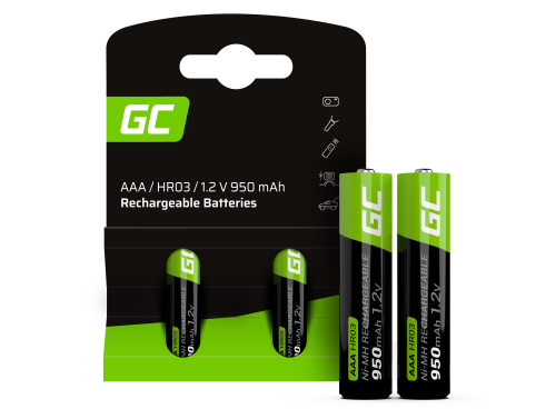 2x Ackumulatorer AAA R3 950mAh Ni-MH laddningsbara Batterier Green Cell