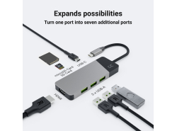 Dockningsstation, adapter, Green Cell GC HUB2 USB-C 6 i 1 (USB 3.0 HDMI Ethernet USB-C) för Apple MacBook, Dell XPS och andra