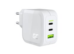 Green Cell Vit Nätladdare 65W GaN GC PowerGan för Bärbar dator, MacBook, Iphone, Surfplatta, Nintendo Switch - 2x USB-C 1x USB-A