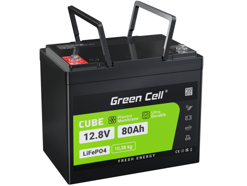 Green Cell® LiFePO4 batteri 12,8V 80Ah 1024Wh LFP litiumbatteri 12V med BMS för solcellsanläggning motorbåt camping marina båt
