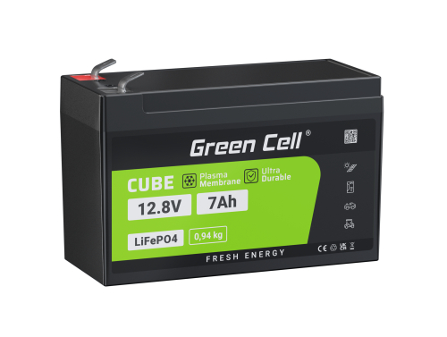Green Cell® LiFePO4 batteri 12,8V 7Ah 89,6Wh LFP litiumbatteri 12V med BMS för USV UPS larm leksak CCTV telekom medicin rehab
