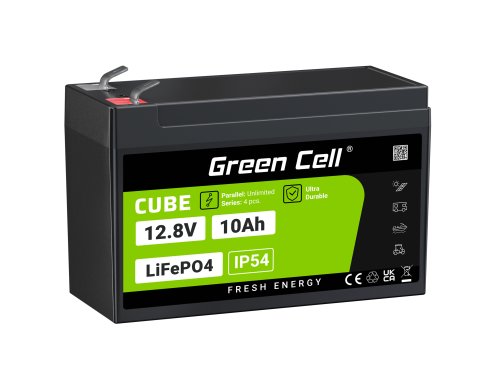 Green Cell CUBE LiFePO4 Batteri 10Ah 12.8V 128Wh LFP litiumbatteri 12V för UPS Reserv nödkrafts, Scooter, Fyrhjuling