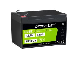 Green Cell CUBE LiFePO4 Batteri 12Ah 12.8V 153.6Wh LFP litiumbatteri 12V för Rullstolar, Leksaker, Skotrar, Rullstolar, Matbil