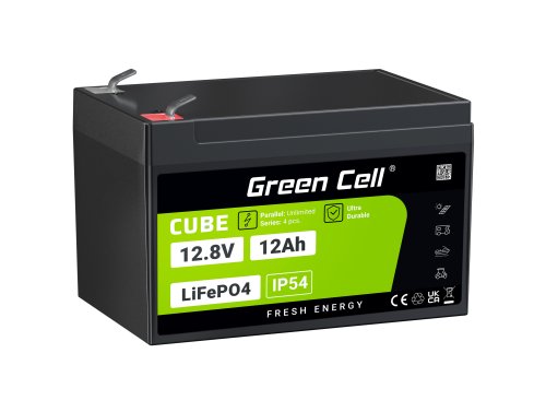 Green Cell CUBE LiFePO4 Batteri 12Ah 12.8V 153.6Wh LFP litiumbatteri 12V för Rullstolar, Leksaker, Skotrar, Rullstolar, Matbil