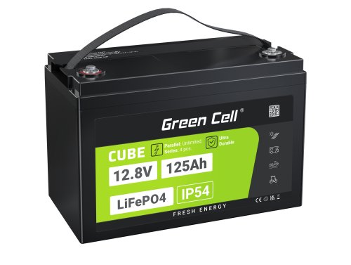 Green Cell CUBE LiFePO4 Batteri 125Ah 12.8V 1600Wh LFP litiumbatteri 12V för Husbil, Solenergi, Off-grid-system, Båtar