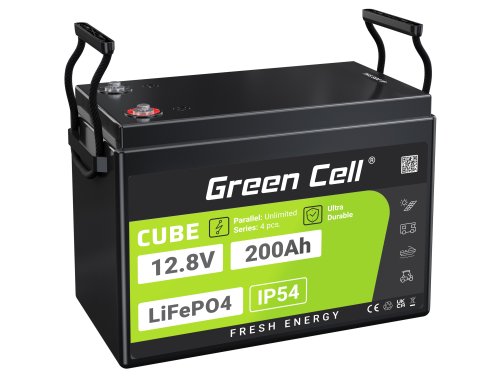 Green Cell CUBE LiFePO4 Batteri 200Ah 12.8V 2560Wh LFP litiumbatteri 12V för Fotovoltaisk installation, Husbilar, Solpaneler