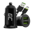 Green Cell Billaddare USB PowerRide Nano36, 2x USB-A, 36W med snabbladdning Ultra Charge + LED Kabel USB-C 120cm