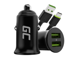 Green Cell Billaddare USB PowerRide Nano36, 2x USB-A, 36W med snabbladdning Ultra Charge + LED Kabel USB-C 120cm