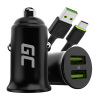 Green Cell Billaddare USB PowerRide Nano36, 2x USB-A, 36W med snabbladdning Ultra Charge + LED Kabel USB-C 120cm