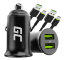 Green Cell Billaddare USB PowerRide Nano36, 2x USB-A, 36W med snabbladdning Ultra Charge + 2x LED Kabel USB-C 120cm