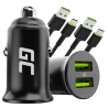 Green Cell Billaddare USB PowerRide Nano36, 2x USB-A, 36W med snabbladdning Ultra Charge + 2x LED Kabel USB-C 120cm