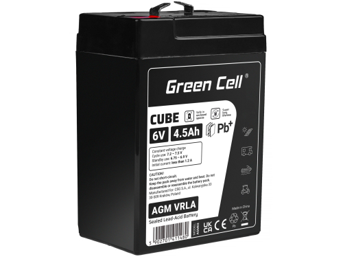 Green Cell CUBE AGM IP54 6V 4.5Ah batteri VRLA blybatterileksaker elektriska leksaker larmar barnfordon