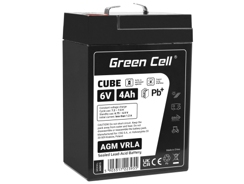 Green Cell CUBE AGM IP54 6V 4Ah batteri VRLA blybatterileksaker elektriska leksaker larmar barnfordon