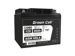 Green Cell CUBE AGM IP54 12V 40Ah batteri VRLA blybatteri Unbemann Caravan fotovoltaisk rullstol solbatteri