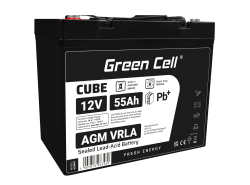 Green Cell CUBE AGM IP54 12V 55Ah batteri VRLA blybatteri Unbemann fiskeskärare båtskoter gräsklippare gräsklippare