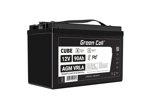 Green Cell CUBE AGM IP54 12V 90Ah batteri VRLA blybatteri Unbemann Caravan fotovoltaisk rullstol solbatteri