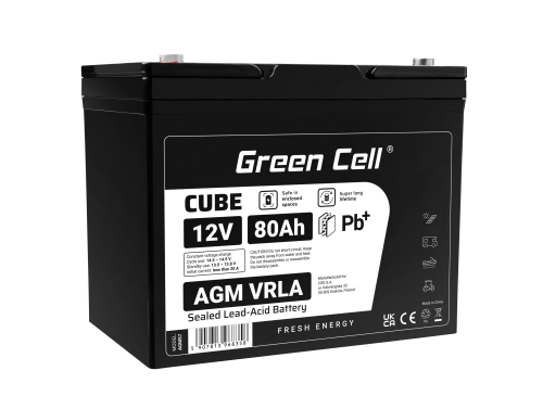 Green Cell ® AGM 12V 80Ah batteri VRLA blybatteri Unbemann fiskeskärare båtskoter gräsklippare gräsklippare