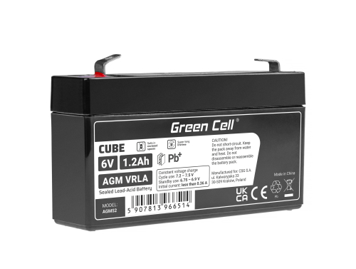 Green Cell ® AGM 6V 1.2Ah batteri VRLA blybatterileksaker elektriska leksaker larmar barnfordon