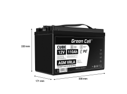 Green Cell ® AGM 12V 110Ah batteri VRLA blybatteri Unbemann fiskeskärare båtskoter gräsklippare gräsklippare