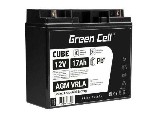 Green Cell ® AGM 12V 17Ah batteri VRLA blybatteri Unbemann fiskeskärare båtskoter gräsklippare gräsklippare