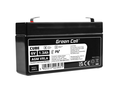 Green Cell ® AGM 6V 1.3Ah batteri VRLA blybatterileksaker elektriska leksaker larmar barnfordon