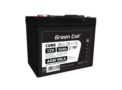 Green Cell CUBE AGM IP54 12V 55Ah batteri VRLA blybatteri Unbemann fiskeskärare båtskoter gräsklippare gräsklippare