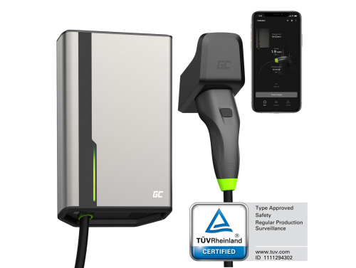 Green Cell GC HabuDen Wallbox 11kW 22kW 32A 7,5m laddkabel typ 2 Intelligent laddstation för elbilar med GC App Bluetooth WiFi