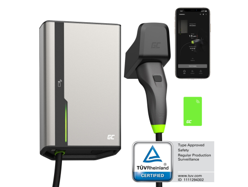 Green Cell GC HabuDen Wallbox 11kW 22kW 32A 7,5m NFC laddkabel typ 2 Intelligent laddstation för elbilar med GC App BT WiFi