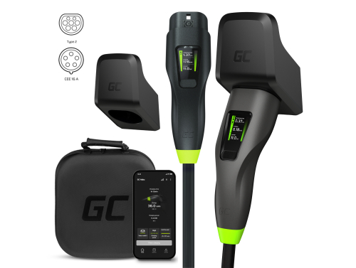 Green Cell GC Habu Mobil EV-laddare 11kW 7m Typ 2 CEE 16A Wallbox med App + Habu Holder - laddkabelhållare för EV