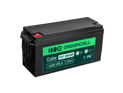 Green Cell Cube AGM VRLA IP54 12V 250Ah underhållsfri batteri för husvagn, solpaneler, båt
