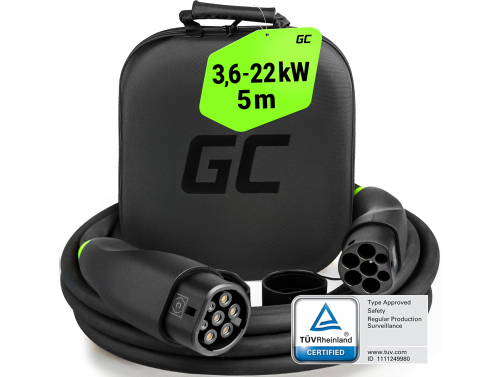 GC Snap Laddkabel Typ 2 11kW / 22kW 5m för Tesla Model 3 S X Y, VW ID.3, ID.4, Kia EV6, Audi E-Tron, Fiat 500e, BMW i3, iX