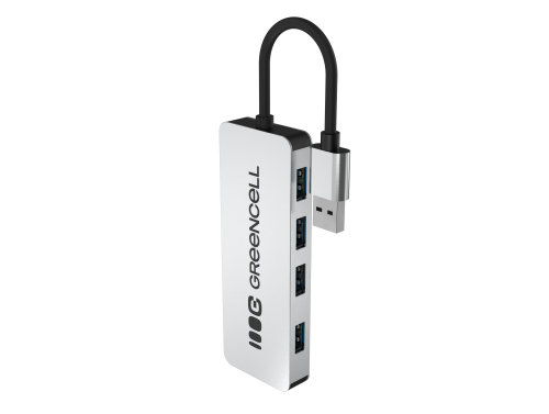 Adapter Basic HUB Greencell USB-A 4in1 (4×USB 3.0) – snabb transfer upp till 5 Gb/s, aluminiumhölje