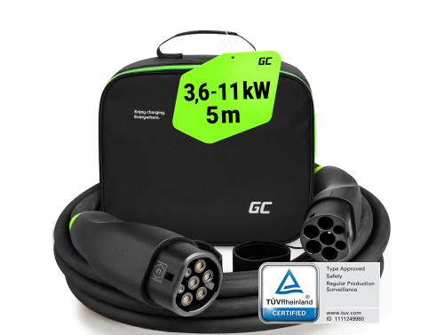 Green Cell Snap Laddkabel Typ 2 11kW 5m för Tesla Model 3 S X Y, VW ID.3, ID.4, Kia EV6, Audi E-Tron, Fiat 500e, BMW i3, iX