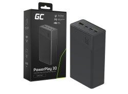 Greencell PowerPlay 30 - svart powerbank med 30 000mAh, 22,5W, 4 portar