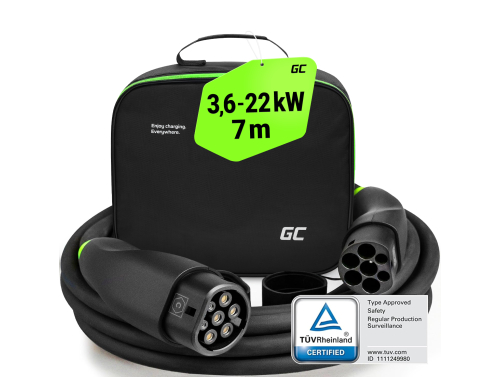 GC Snap Laddkabel Typ 2 11kW 22kW 7m för Tesla Model 3 S X Y, VW ID.3, ID.4, Kia EV6, Audi E-Tron, Fiat 500e, BMW i3, iX