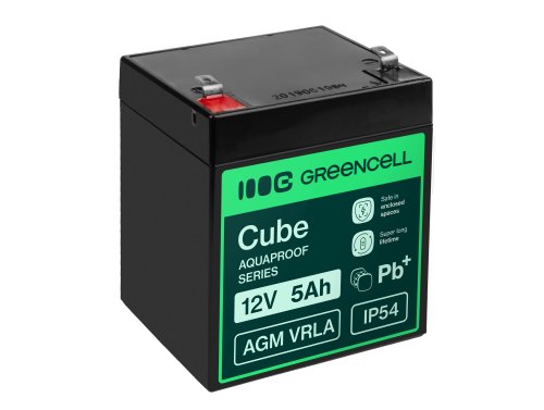 Greencell AGM VRLA 12V 5Ah underhållsfri batteri för kassa leksak kamera (91x70x102mm)