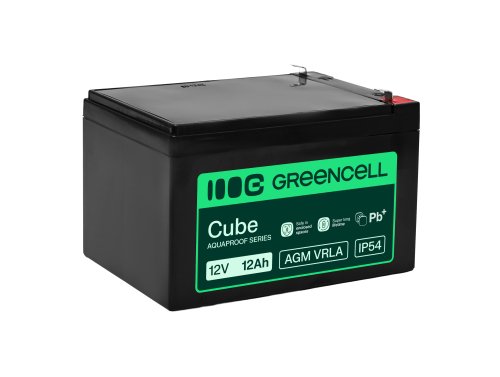 Greencell AGM VRLA 12V 12Ah underhållsfri akumulator för kassaapparat, leksaker, kameror (151x98.5x95mm)