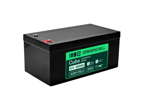 Greencell AGM VRLA 12V 250Ah underhållsfri batteri för båtar, fotovoltaik, solpaneler (520x268x225mm)