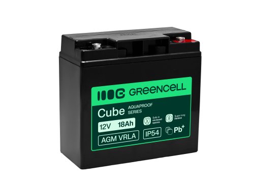 Greencell AGM VRLA 12V 18Ah underhållsfritt batteri för kassaapparat, leksaker, kameror (181x77x167mm)
