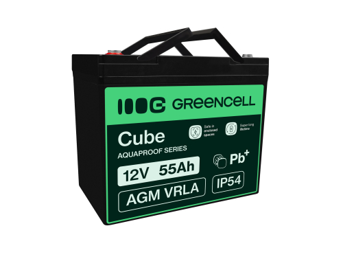 Green Cell CUBE AGM IP54 12V 55Ah batteri VRLA blybatteri Unbemann fiskeskärare båtskoter gräsklippare gräsklippare